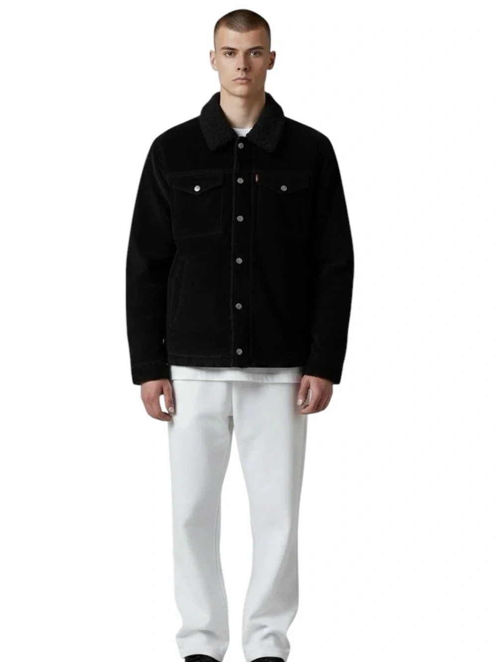 ⚡️SOLD⚡️Levi's Black Sherpa Corduroy Jean Jacket Bomber Coat - Picture 2 of 16